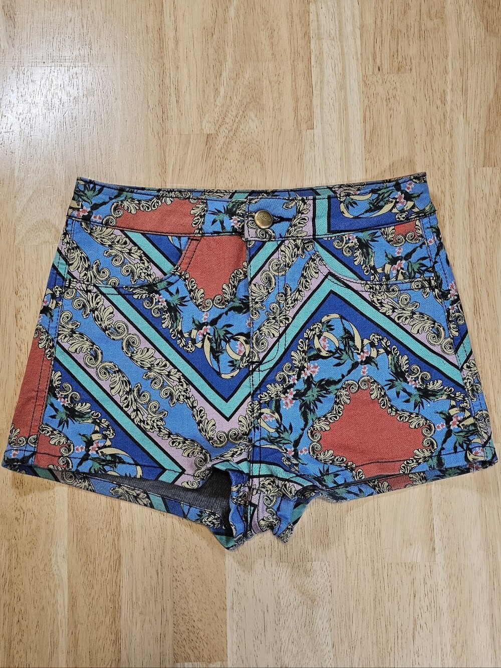 TopShop Moto Baroque Pattern Denim Shorts